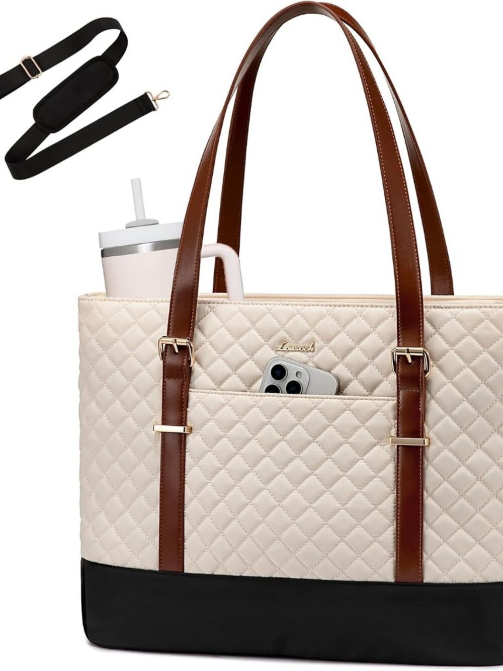 Laptop Bag for Women, 15.6 Inch Work Tote Computer Bag With Large Cup Holder, Li